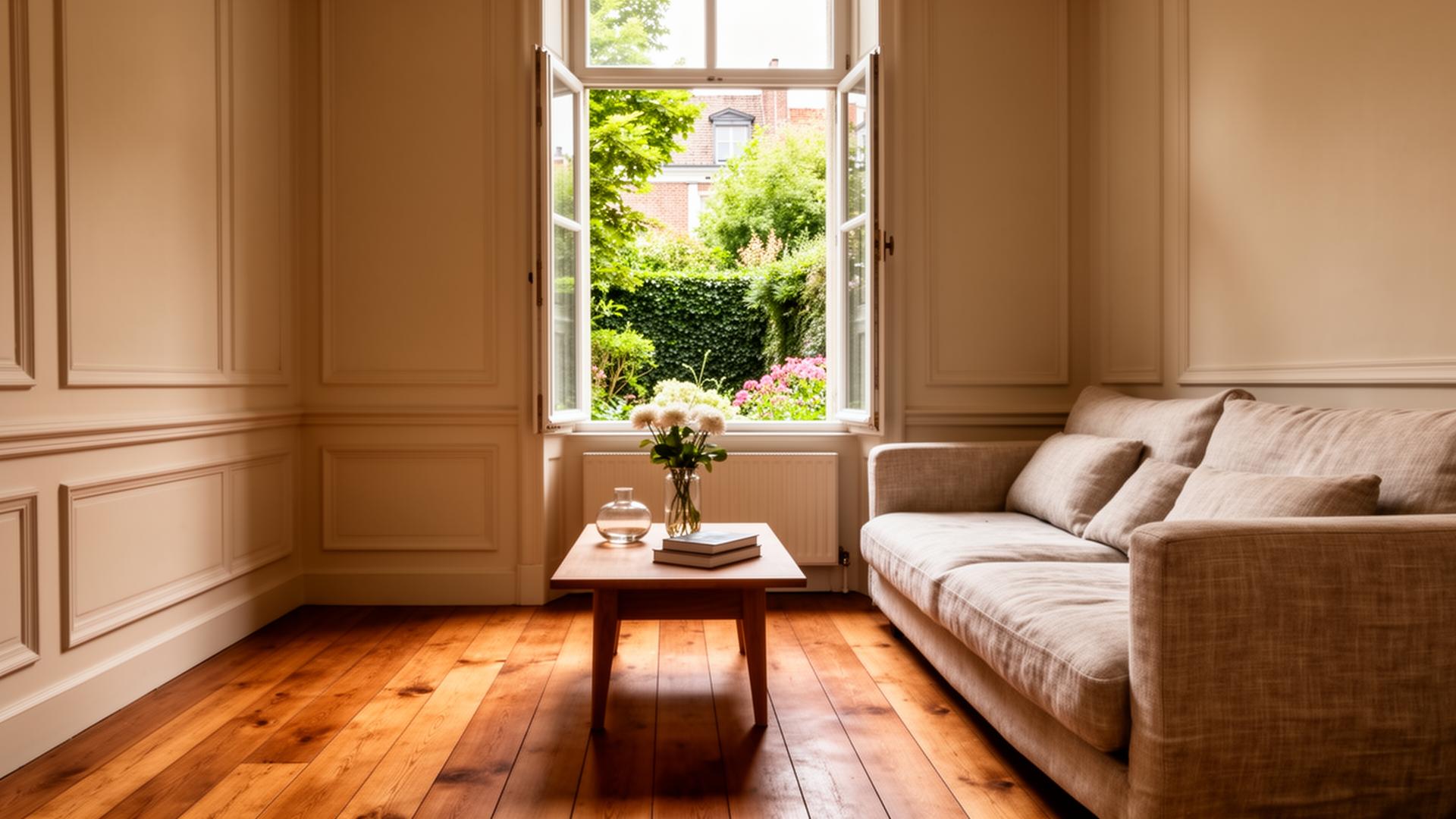 Warm interieur van een gerenoveerde Kempense woning met houten vloer en daglicht